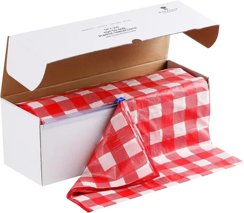 Vista 7 de Goodluck Rollos de mantel de plástico de 54 pulgadas x 100 pies con caja de corte, mantel desechable negro, mantel de plástico para fiesta