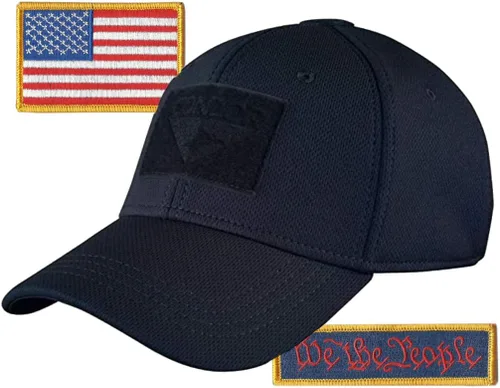 Vista 4 de Paquete de gorras tácticas ajustadas de Condor, We The People & USA Patchs, elige la talla Negro
