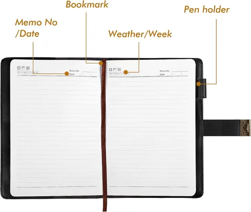 Vista 3 de Kesote Diario Negro con Cerradura, Cuadernos de Diario con Cerradura de Cuero Sintético Rellenable, Planificador Organizador con Bolígrafo, A5