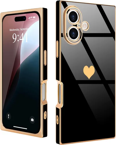Vista 54 de Compatible con iPhone 12 Funda Rectangular Bonita Chapado Dorado Lujo Corazón de Amor Funda de Teléfono para Mujeres Niñas A Prueba de Golpes
