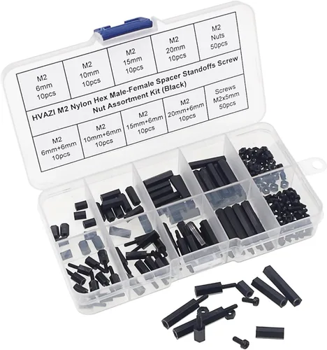 Vista 2 de M2 Nylon Hex Macho-Hembra Separadores Separadores Tornillo Tuerca Surtido Kit (Negro)