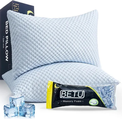Vista 16 de BETU Almohada refrescante estándar, almohada de espuma viscoelástica triturada fresca para durmientes calientes, almohadas ajustables firmes