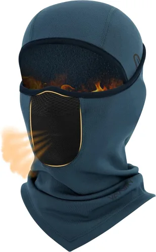 Vista 12 de YANIKY Pasamontañas de invierno para hombres y mujeres, máscara facial Negro