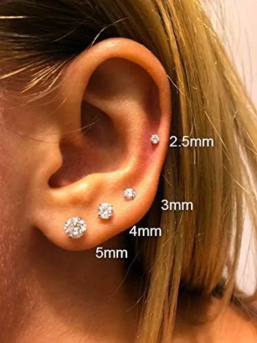 Vista 7 de Pendientes de tuerca de oro rosa macizo de 14 quilates con circonita cúbica redonda y mariposa de oro de 14 quilates