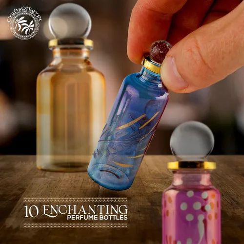 Vista 7 de Botellas de perfume egipcias, mini botellas de vidrio vacías para perfume, aceites esenciales o poción – Juego de 10 frascos pequeños decorativos