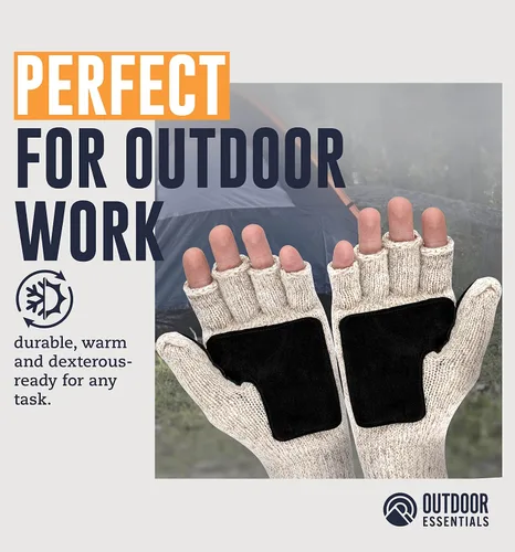 Vista 6 de Guantes de invierno sin dedos, guantes de lana convertibles para hombres y mujeres, guantes de nieve cálidos de punto térmico para clima frío