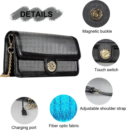 Vista 5 de Bolsas LED iluminadas 7 colores Festival noche embrague luminoso Crossbody bolso resplandor bolsos cuero hombro