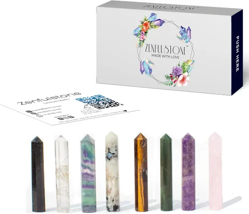 Vista 8 de Puntos de varita de cristal curativo Juego de 8 cristales reales octogonal de 2 pulgadas Juego de varita de cristal para meditación curativa
