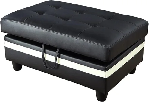 Vista 10 de Otomana de almacenamiento de cuero regenerado 37 x 24.5 x 16.5 pulgadas de alto para apartamento, casa, sala de estar, oficina (negro, otomano)