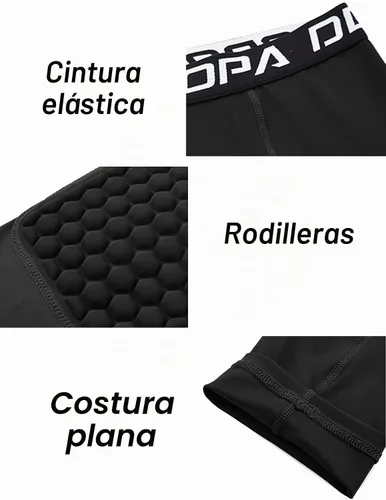 Vista 5 de DEVOROPA Youth Boys' Compression Pants with Knee Pads 3/4 Basketball Athletic Tights Quick Dry Sports Workout Leggings Negro
