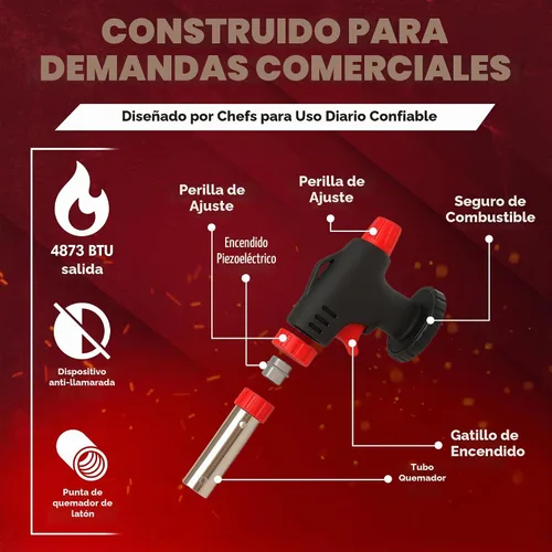 Vista 3 de Chef Master 90022 - Encendedor de butano con 4 botes de estaño de combustible de butano, antorcha de cocina recargable y antorcha de cocina