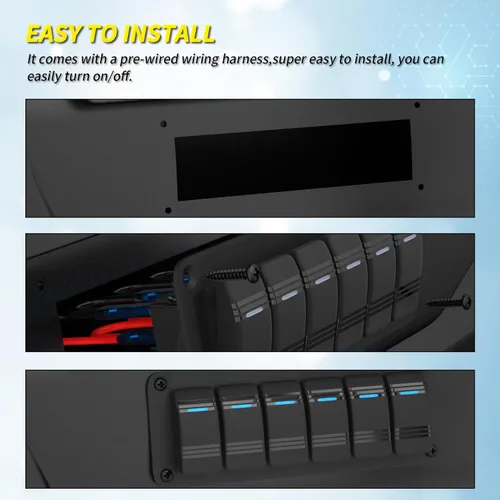 Vista 5 de Joinfworld Panel de Interruptor Basculante de 6 Posiciones 12V Panel de Interruptor de Barco Marino Impermeable 12 Voltios Luz LED Azul Panel