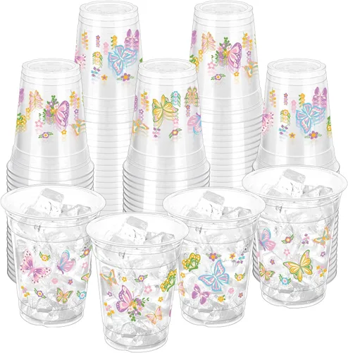 Vista 10 de 100 piezas de vasos de plástico con temática de abejas para fiesta, 12 onzas, vasos desechables de miel, vasos transparentes con lindo tema