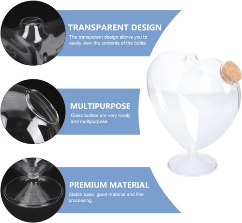 Vista 8 de Operitacx Botella de cristal con forma de corazón de 7 pulgadas con tapón de corcho, tarro decorativo transparente para estrella de origami, jarrón