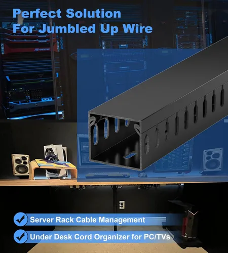 Vista 5 de ZhiYo Canaleta de gestión de cables para rack de servidores de 1.4 pulgadas de alto x 1.6 pulgadas de ancho, kit de conductos de cable de 12 pies
