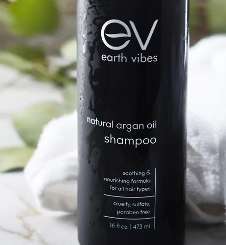 Vista 4 de Earth Vibes Champú orgánico de aceite de argán marroquí – (16 onzas/16.0 fl oz), sin sulfatos ni parabenos, hecho con aceite de jojoba, aceite