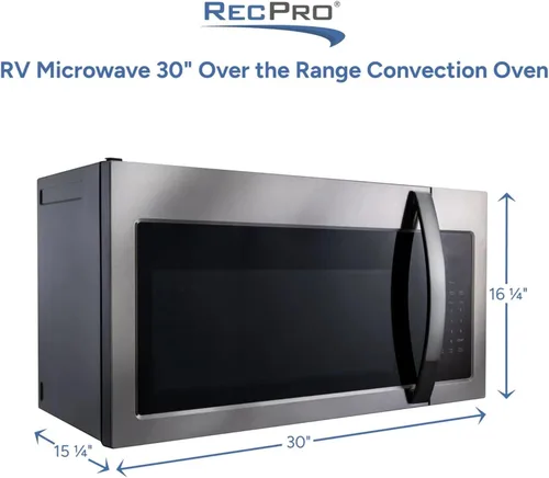 Vista 3 de RecPro Microondas para Autocaravana Sobre la Estufa de 30" Horno de Convección Acero Inoxidable 120V AC 900W Microondas para Camper