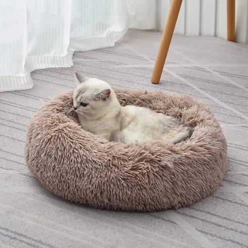 Vista 18 de Camas para gatos de interior – Cama para gatos lavable de 20/24 pulgadas, camas para perros pequeños y medianos, antiansiedad, cama redonda de felpa