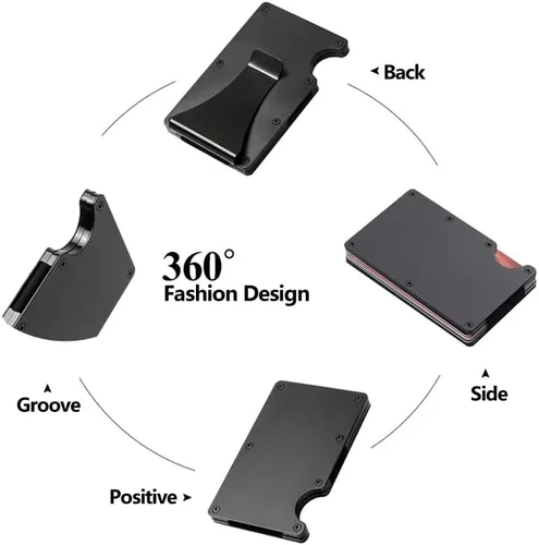 Vista 3 de Billetera delgada de aluminio con bolsillo frontal para hombre clip de dinero simple con bloqueo RFID minimalista Rojo Minimalista