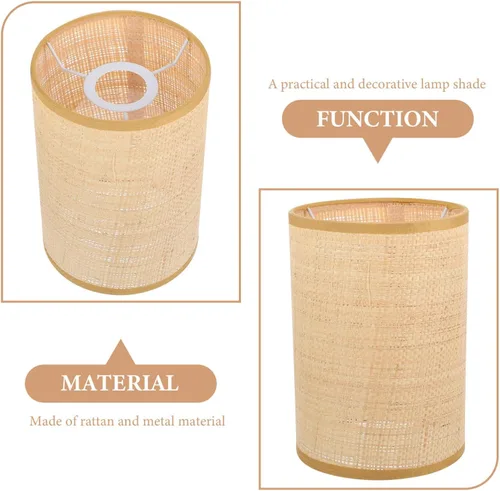 Vista 3 de Angoily Pantalla de lámpara de ratán tejida para lámparas de pie de mesa, pantalla de tambor rústica para decoración del hogar, accesorio