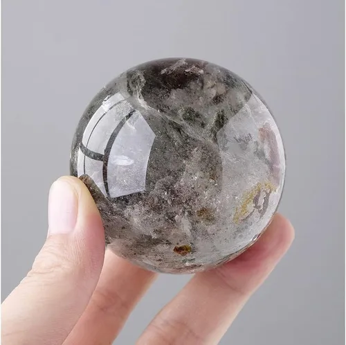 Vista 14 de Escultura de bola de piedra preciosa curativa de aguamarina natural con soporte de madera para adivinación, decoración del hogar, 0.787 in