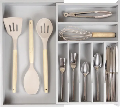 Vista 12 de KitchenEdge Organizador Premium de Cubiertos, Vajilla y Utensilios para Cajones de Cocina, Grado Comercial Apto para Alimentos, Expandible de 10.5 a