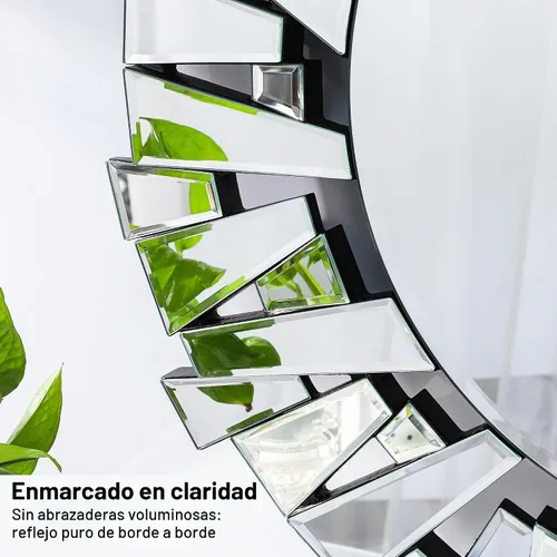 Vista 3 de Espejo redondo para decorar la pared, espejo decorativo de pared de 32 pulgadas con marco irregular y borde biselado, espejo grande tradicional