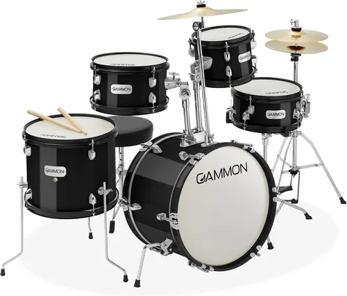 Vista 8 de Gammon Percussion Kit de batería de arranque junior de 5 piezas con platillos, hardware, palos y trono, color azul