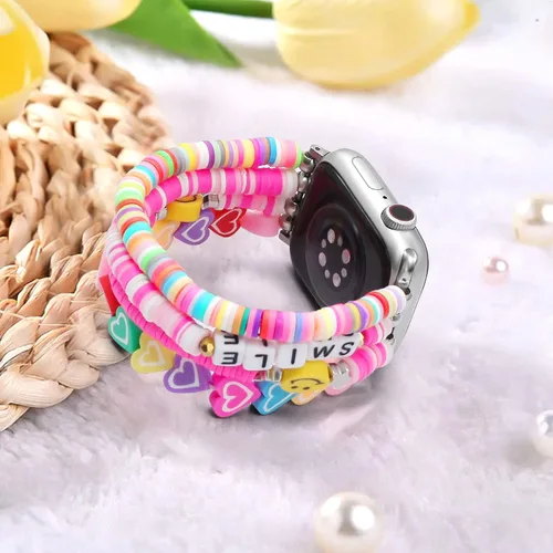 Vista 2 de JR.DM - Pulsera de cuentas compatible con Apple Watch de 40 mm, 38 mm, 41 mm, 42 mm; correa elástica hecha a mano para iWatch Series