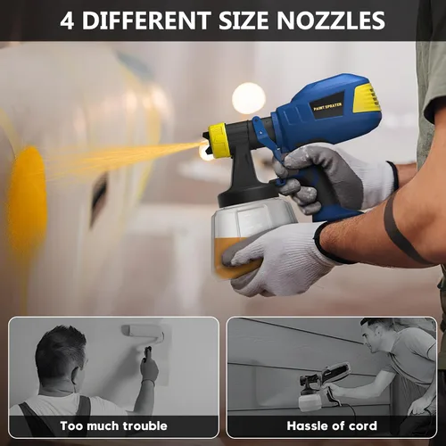 Vista 7 de Pulverizador de pintura sin escobillas inalámbrico para batería Dewalt 20V, 4 boquillas, viscosidad de 150 Din/s, tasa de flujo de 1000 ml/min
