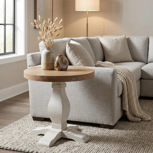 Vista 8 de Martin Svensson Home Napa - Mesa auxiliar con pedestal de madera maciza, color negro y madera flotante