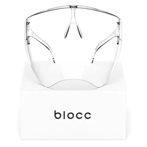 Vista 2 de Blocc Protector facial – Protector facial de seguridad de plástico transparente, visera completa para usuarios de lentes, antivaho y arañazos