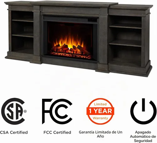 Vista 5 de Eliot - Soporte para TV con chimenea eléctrica de 81 pulgadas, color gris antiguo Real Flame