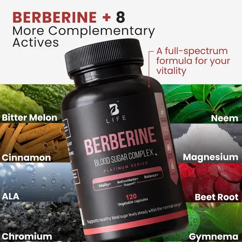 Vista 5 de B Life Company Suplemento de berberina 300 mg - Metabolismo del suplemento del complejo de berberina - 120 cápsulas vegetales (60 porciones)
