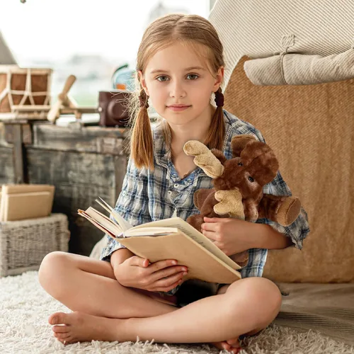 Vista 7 de DolliBu - Peluche de alce ponedor, suave peluche abrazable, adorable regalo de vida silvestre para niños y adultos, 9.5 pulgadas