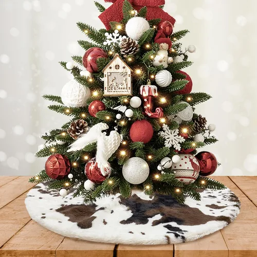 Vista 37 de Falda de Árbol de Navidad de 24 Pulgadas - Falda de Árbol de Piel Sintética Esponjosa Beige Blanca, Decoración Navideña de Felpa de Color Toka