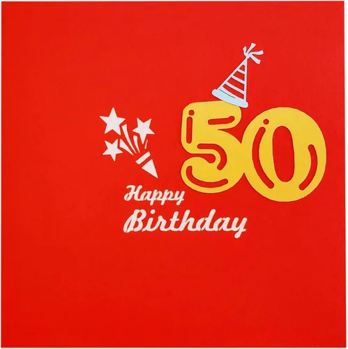 Vista 7 de iGifts And Cards Tarjeta de felicitación emergente 3D con caja de fiesta de cumpleaños número 50 color rojo – Cincuenta, impresionante, globos