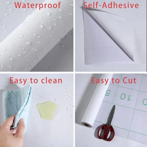 Vista 4 de Dimcol Papel adhesivo blanco de 15.7 x 118 pulgadas, papel tapiz autoadhesivo y extraíble, papel adhesivo decorativo para gabinetes, encimeras