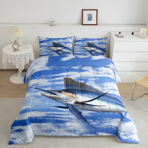 Vista 21 de Erosebridal Juego de ropa de cama de pesca tamaño individual, juego de edredón de peces coloridos para niños, adolescentes, hombres, pescadores