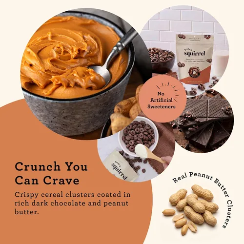 Vista 6 de French Squirrel Racimos de granola vegana, bocados de cereales de mantequilla de maní de chocolate sin gluten y bajos en azúcar, aperitivo crujiente