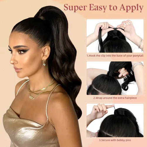 Vista 7 de FELENDY Extensión de cola de caballo, extensiones de cabello largo envolvente de 18 pulgadas, extensiones de cabello ondulado y rizado con clip