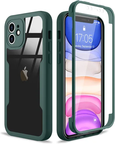 Vista 11 de Funda compatible con iPhone 11, diseño transparente de cuerpo completo con protector de pantalla integrado, a prueba de golpes, antiarañazos, Negro