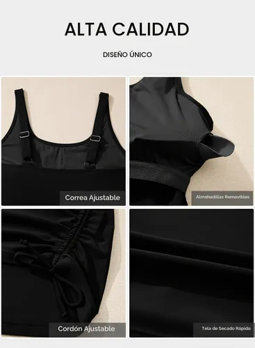 Vista 7 de Aleumdr Top de Tankini para Mujer Solo con Fruncidos, Control de Abdomen, Traje de Baño Modesto, Sin Parte Inferior 2-Negro