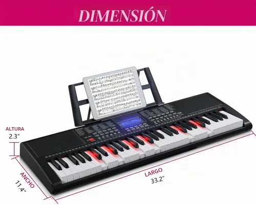 Vista 7 de GLARRY Teclado de piano electrónico portátil de 61 teclas para principiantes con teclas iluminadas, pantalla LCD, micrófono, auriculares, 3 modos