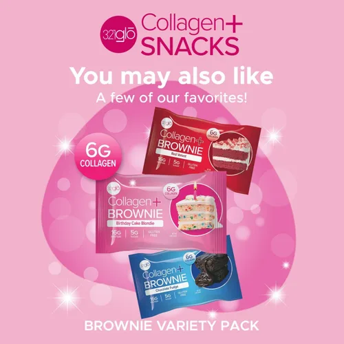 Vista 8 de 321glo Brownie de proteína de colágeno, sin gluten, bajo en azúcar, aperitivo keto para mujeres, hombres y niños, 0.66 onzas de proteína, 0.26 onzas