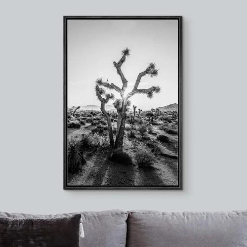 Vista 3 de IDEA4WALL Lienzo enmarcado, arte de pared con diseño de árbol Joshua de California en blanco y negro, desierto, naturaleza, desierto, fotografía