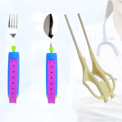 Vista 9 de Vajilla auxiliar, vajilla de alimentación, vajilla para ancianos, vajilla antiagitación, cuchara, tenedor, cuchara y cuchara, juego de tres piezas