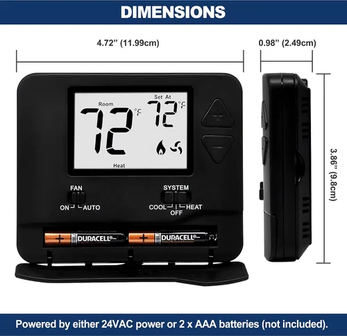 Vista 4 de ELECTECK - Termostato digital no programable, 1 calor/1 frío, negro Compatible with Single Stage Electrical and Gas/Oil System, for home use with