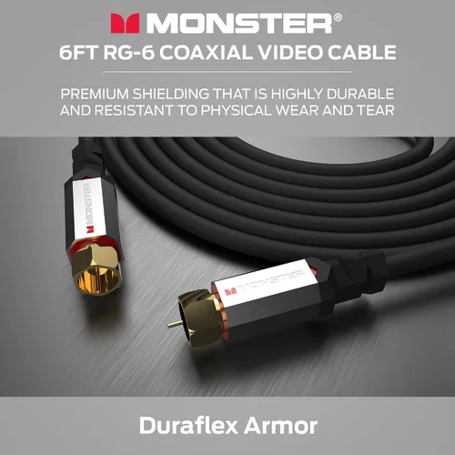 Vista 4 de Monster Essentials - Cable coaxial RG-6 con conector de cable coaxial F-Pin chapado en oro, cable de Internet de alta velocidad con cubierta
