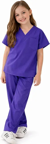 Vista 4 de Natural Uniforms - Conjunto de uniforme médico para niños, disfraz para juego de rol, material suave al tacto, morado, 5/6